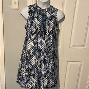 Chaps Blue and White Geometric Sleeveless Dress